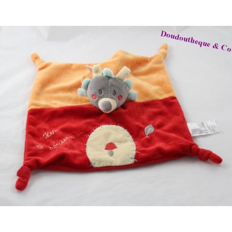 Doudou flachen Igel JOGYSTAR Kiabi Leon Igel rot orange Pilz 26 cm