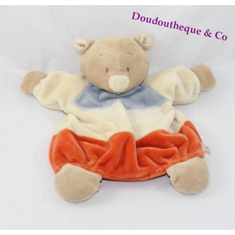 Doudou plat marionnette ours NOUKIE'S Australia Tonton orange oiseau