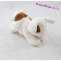 Doudou lapin HISTOIRE D'OURS allongé sur le ventre blanc tâches marrons 16 cm