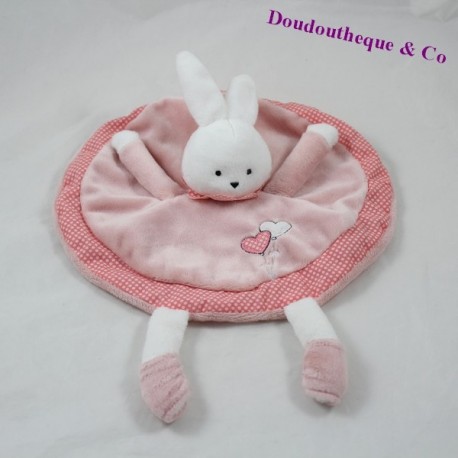 Doudou flach rund KIMBALOO Hase rosa Herzen Erbse 26 cm