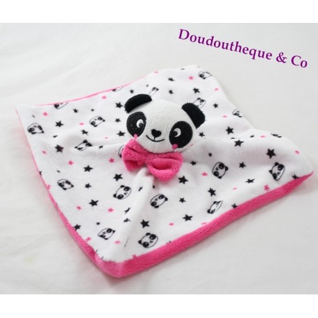 Doudou flacher Panda KIMADI rosa weißer Stern schwarz