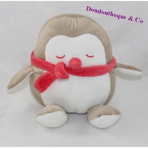 Doudou OBAÏBI Beige Schal schöne Eule Pinguin rosa 20 cm