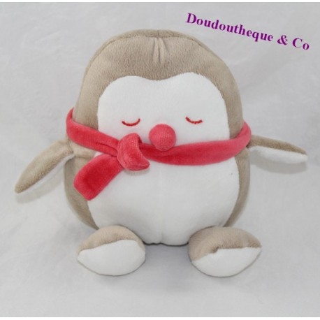 Doudou OBAÏBI Beige Schal schöne Eule Pinguin rosa 20 cm Doudou OBAÏBI Beige Schal schöne Eule Pinguin rosa 20 cm