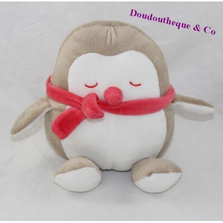 Doudou OBAÏBI Beige Schal schöne Eule Pinguin rosa 20 cm