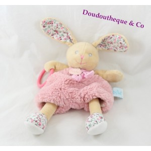 Plush puppet activities rabbit BABY NAT' flowery pink beige Poupi