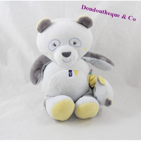 Dulce oso panda de peluche musical caña gris azul 22 cm