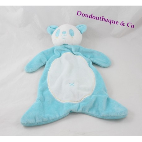 Doudou flachen Panda KIMBALOO Brioche blau weiß 30 cm Hall