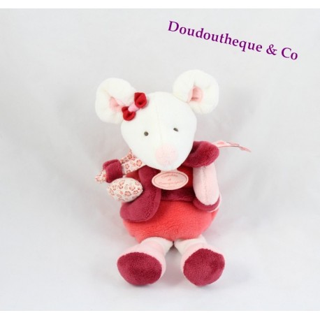 Doudou hochet Clémentine souris DOUDOU ET COMPAGNIE rouge rose DC2613