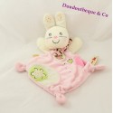 Flat cuddly toy rabbit NICOTOY lozenge pink green cream flower embroidery 35 cm