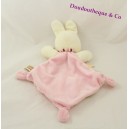 Doudou rabbit flat NICOTOY pink green diamond cream embroidery flower 35 cm