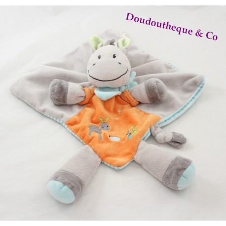 Doudou flachen Esel gestreifte Zebra grün orange grau NICOTOY Pferd bestickt Hasen