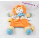 Doudou León plano TEX bebé bufanda azul naranja Carrefour 28 cm