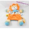 Doudou flat lion TEX BABY orange blue scarf Carrefour 28 cm