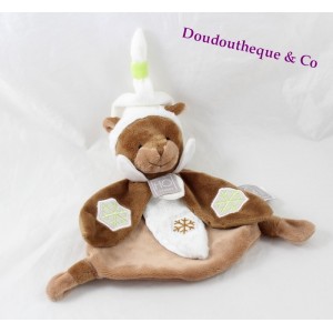 Doudou plat marmotte HISTOIRE D'OURS HO Studio flocons marron blanc