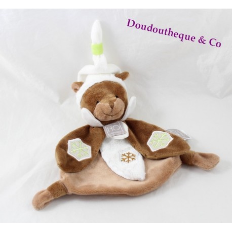 Flat Doudou Groundhog story of bear HO Studio brown white snowflakes