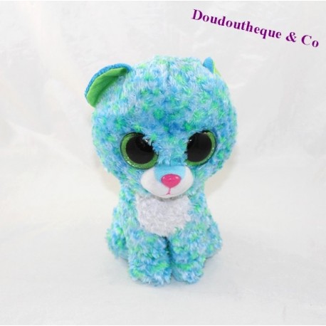 Peluche léopard TY Beanie Boos Leona bleu vert gros yeux 22 cm