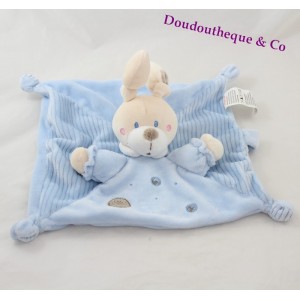 Flat Doudou rabbit NICOTOY blue circles embroidered 4 knots