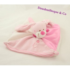 Doudou rabbit flat pink striped NICOTOY Ladybug scarf