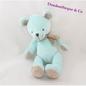 Bären Doudou NICOTOY blau und braun Schal 24 cm