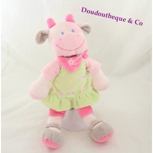 Bandana de Doudou NICOTOY verde vaca vestido rosa 35 cm