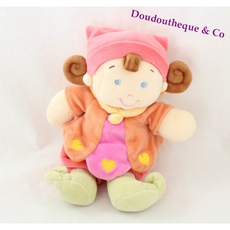 Doudou Elfe Puppe Mädchen gelb orange Tasse Herz 20 cm NICOTOY