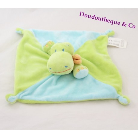 Doudou flat crocodile green and blue NICOTOY Kiabi 24 cm