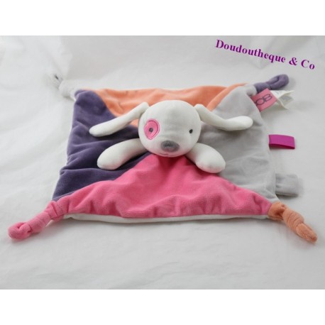 Doudou rabbit dish OBAÏBI pink purple orange grey black eye 4 knots 27 cm