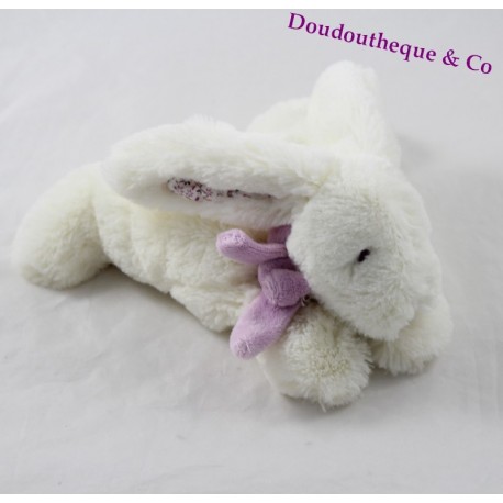 Plush white JACADI rabbit ears purple scarf flowery 18 cm