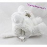 Doudou marionnette chat HISTOIRE D'OURS  blanc fourrure 20 cm