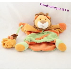 Doudou Marionette Löwe Don und Unternehmen mit seinem orange grün baby