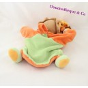 Doudou marioneta León Don y compañía con su bebé verde naranja