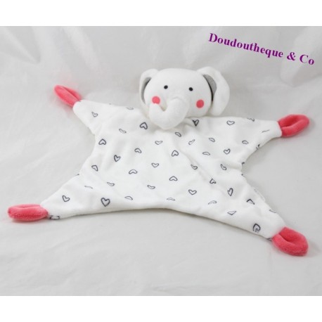 Doudou flachen Elefant rosa weiß Herz Bell 29 cm ZEEMAN