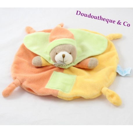 Doudou flat bear BABY NAT' 25 cm yellow green orange pacap mem