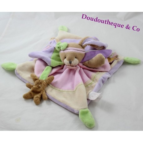 Doudou flachen Bunny BLANKIE und Unternehmen Lila Pink lila grün 24 cm