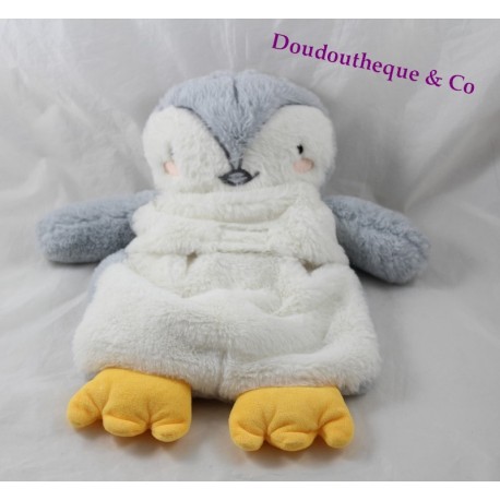 Peluche pingouin gris blanc range pyjama doudou bouillotte 36 cm
