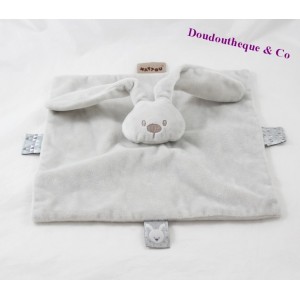 Doudou plat lapin NATTOU Lapidou gris carré 27 cm