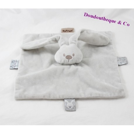 Doudou flat rabbit NATTOU Lapidou grey square 27 cm