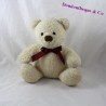 Teddy bear HEUNEC beige knot Plaid neck red black 24 cm