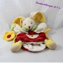 Doudou marionnette lapin DOUDOU ET COMPAGNIE fleur jaune rouge 24 cm