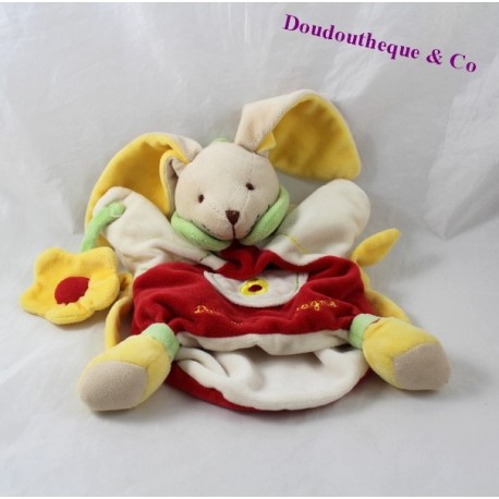 Doudou conejo de marionetas DOUDOU y compañía amarilla flor roja 24 cm