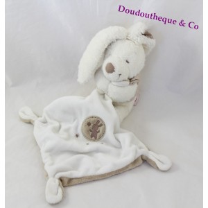 Doudou mouchoir lapin POMMETTE beige blanc grandes oreilles motif lapin