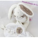 Doudou mouchoir lapin POMMETTE beige blanc grandes oreilles motif lapin