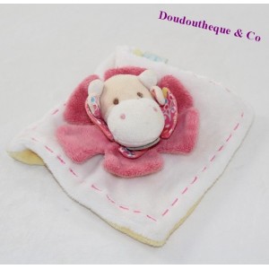 Mini flat blanket cow DOUDOU and company Les Z'amigolos white pink 15 cm