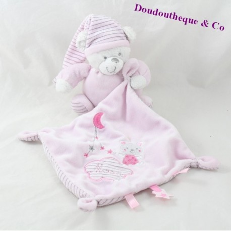 Teddy bear handkerchief MAX & SAX Carrefour pink Moon stripes 16 cm