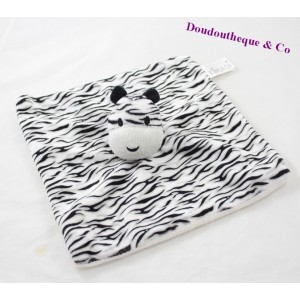 Doudou plat zèbre KIMADI noir blanc gris 25 cm