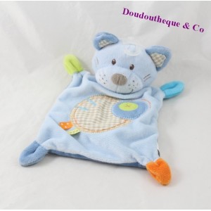 Doudou Flache Katze NICOTOY blaue Rundetikels 23 cm
