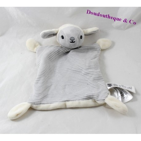 Flat blankie lamb H&M sheep grey beige stripes 23 cm