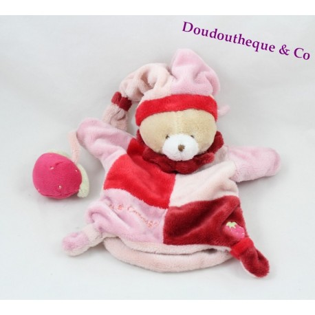 Doudou Puppe Teddybär und Firma Strawberry rosa 25 cm