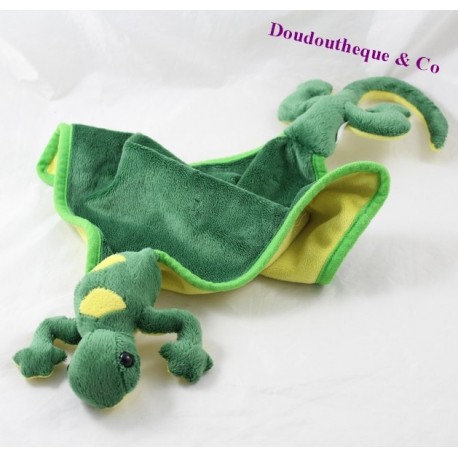 Doudou plat lézard vert jaune salamandre 55 cm