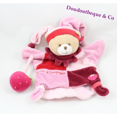 Doudou marionnette ours DOUDOU ET COMPAGNIE fraise rose 25 cm